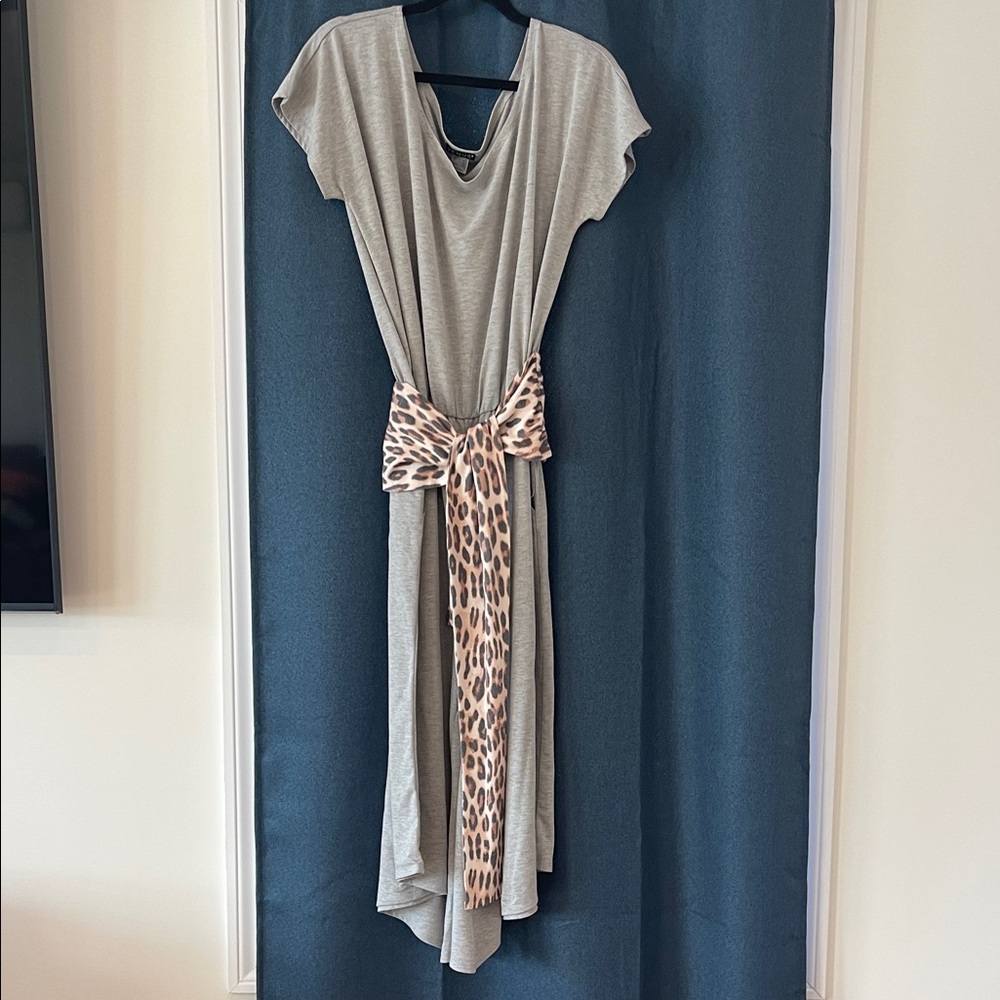VENUS Gray Jumpsuit with Leopard Print Sash